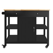 ELUREVIA Kitchen Islands on Wheels with Wood Top, Utility Wood Movable Kitchen Cart with Storage and Drawers, Black