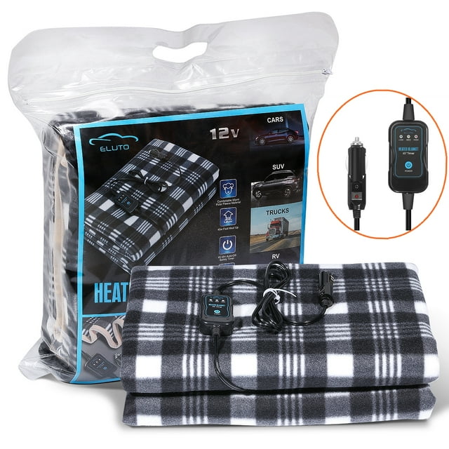 ELUTO 12V Electric Heated Car Blanket Large 60" x 43.5" Polyester