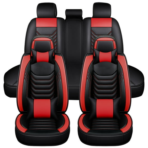 ELUTO 15pcs Universal PU Leather Car Seat Cover Full Set 5-Seat Front & Rear Cushions with Pillows Fit for SUV Truck Van
