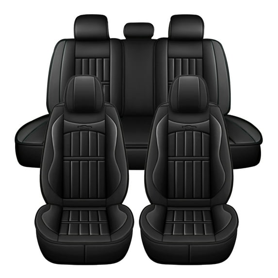 ELUTO 5 Seats 11pcs PU Leather Car Seat Cover Full Set Seat Cushion Universal for Car Truck Sedan SUV (Black)