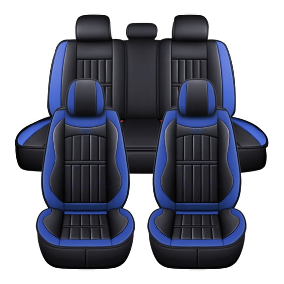 ELUTO 5 Seats 11pcs PU Leather Car Seat Cover Full Set Seat Cushion Universal for Car Truck Sedan SUV (Blue)