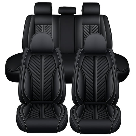 ELUTO Car Seat Covers Full Set Fit 5 Seats, Waterproof Pu Leather Front Rear Car Seat Cushion Cover Universal Auto Truck Van SUV