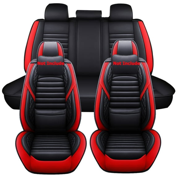 ELUTO 5 Seats Car Seat Covers, Waterproof Pu Leather Front Rear Car Seat Cushion Cover Universal Auto Truck Van SUV, Black&Red-E