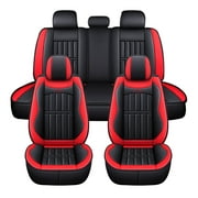 ELUTO 5 Seats Car Seat Covers, Waterproof Pu Leather Front Rear Car Seat Cushion Cover Universal Auto Truck Van SUV, Red-B