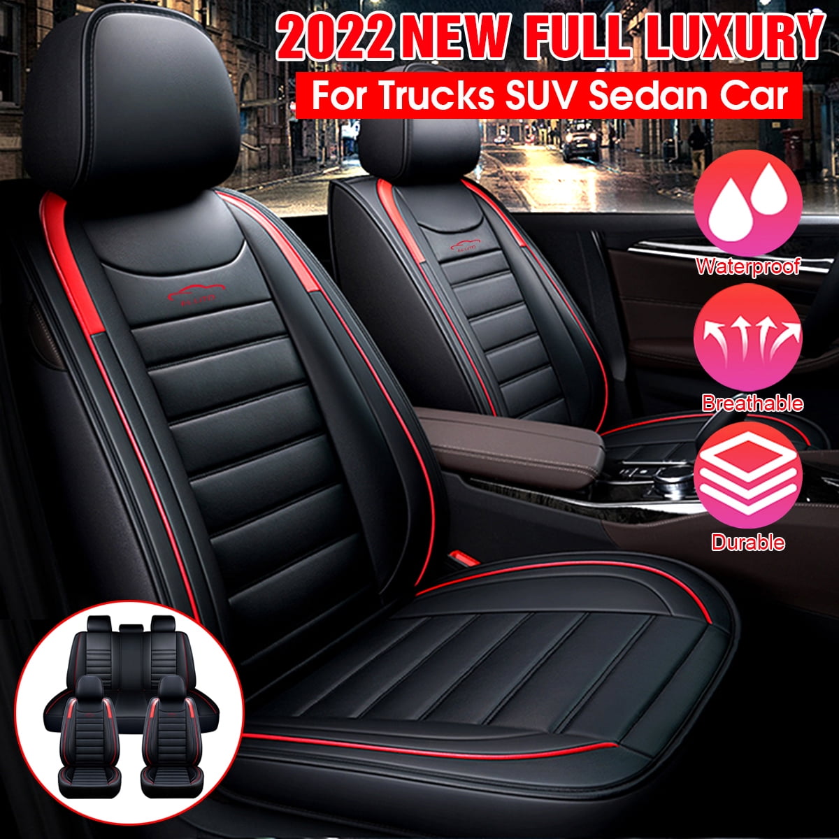 Luxury Auto Car Seat Cover Full Set Waterproof Leather Front Rear Universal  Pad