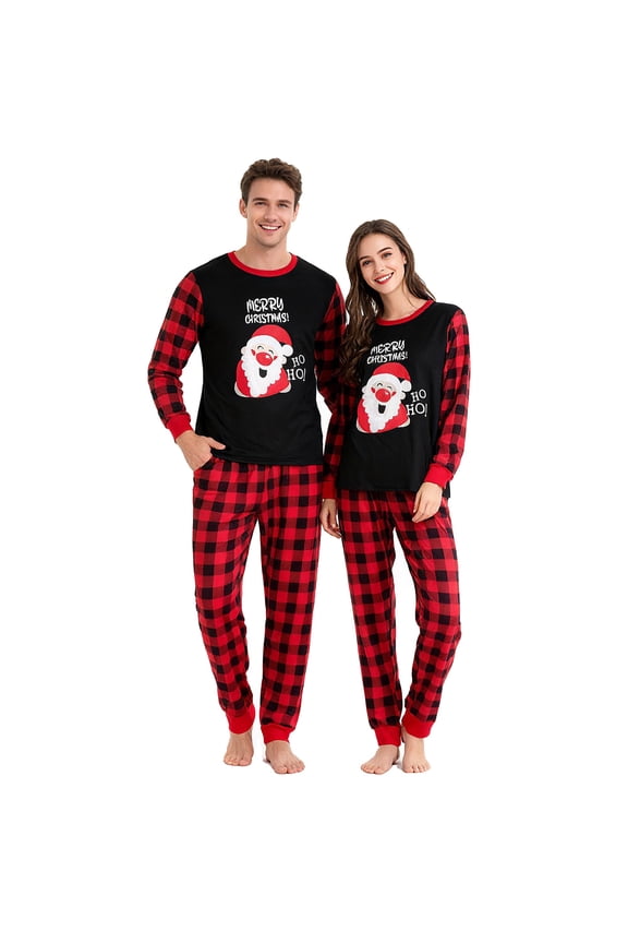 Adult Christmas Pajamas, One set of men's or Women's Long Sleeve Santa Claus Sleepwear Navy Blue or Red S-2XL