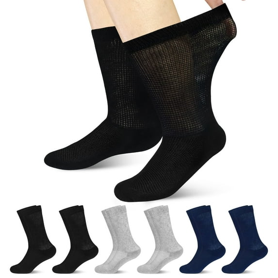 ELUTONG Mens Diabetic Socks 6 Pairs Extra Wide Loose Socks for Swollen Feet US 5-11
