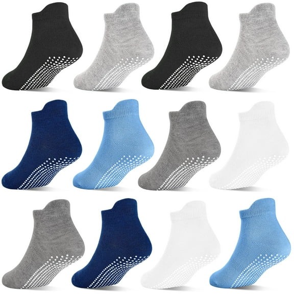 ELUTONG Non Slip Toddler Socks with Grip 12 Pairs Baby Boys Ankle Socks for Kids Children 6 Months-7 Years Old