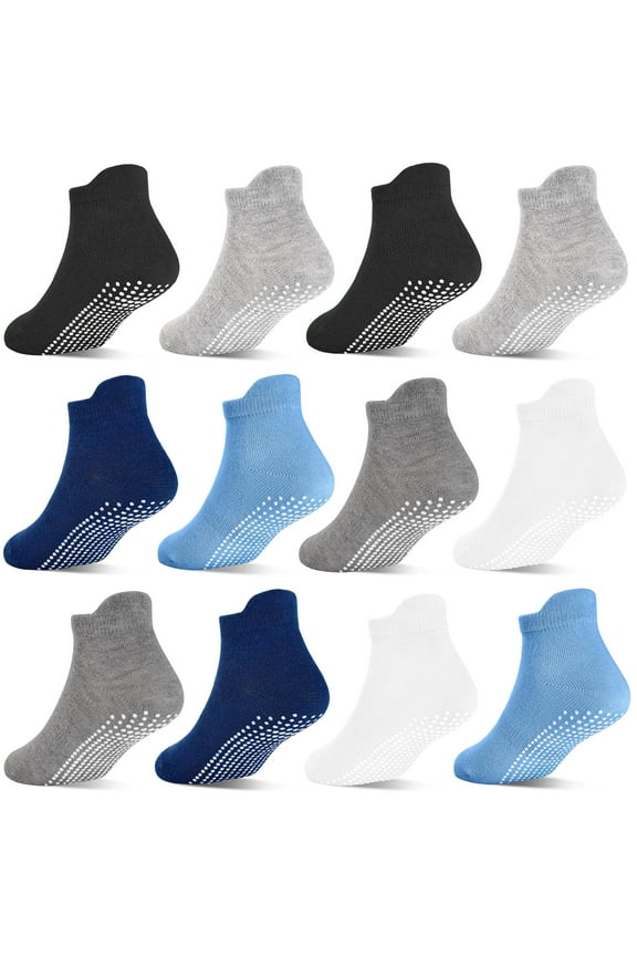 Non Slip Toddler Socks with Grip 12 Pairs Baby Boys Ankle Socks for Kids Children 6 Months-7 Years Old