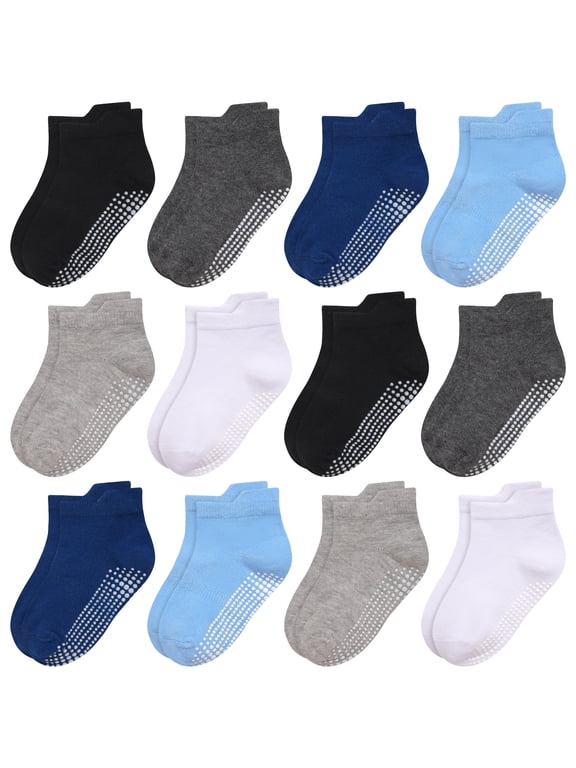 Non Slip Toddler Socks with Grip 12 Pairs Baby Boys Ankle Socks for Kids Children 6 Months-7 Years Old