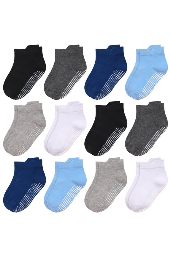 Non Slip Toddler Socks with Grip 12 Pairs Baby Boys Ankle Socks for Kids Children 6 Months-7 Years Old