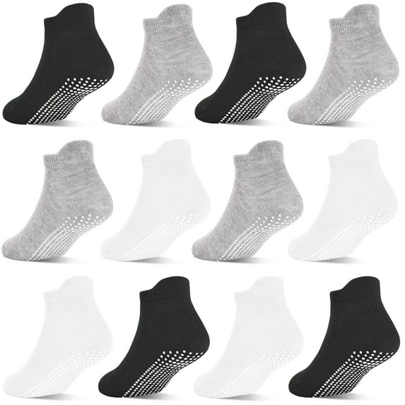 ELUTONG Non Slip Toddler Socks with Grip 12 Pairs Baby Boys Ankle Socks for Kids Children 6 Months-7 Years Old