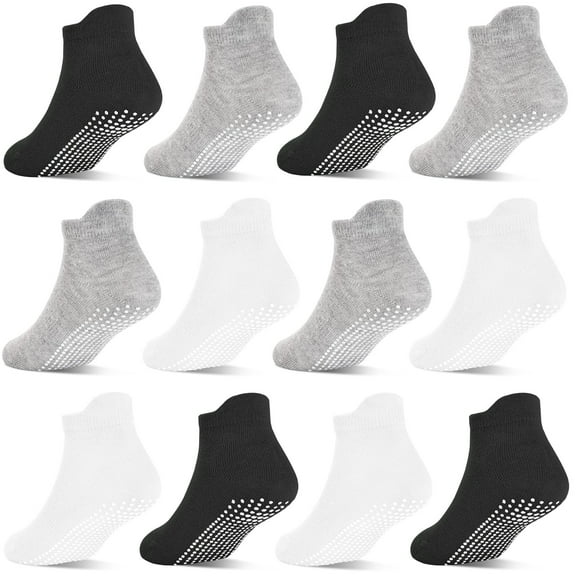 ELUTONG Non Slip Toddler Socks with Grip 12 Pairs Baby Boys Ankle Socks for Kids Children 6 Months-7 Years Old