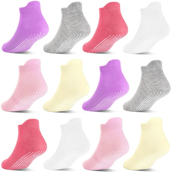 ELUTONG Non Slip Toddler Socks with Grip 12 Pairs Baby Girls Ankle Socks for Kids Children 6 Months-7 Years Old