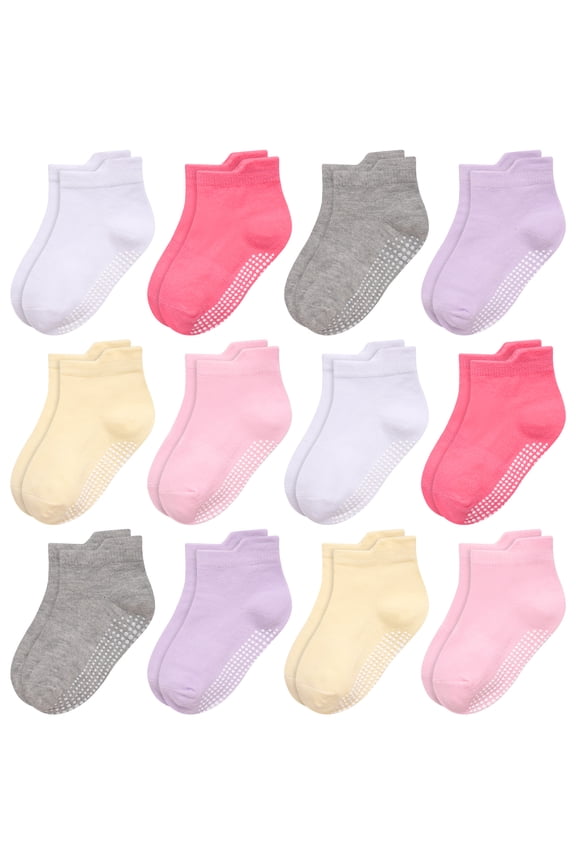 Non Slip Toddler Socks with Grip 12 Pairs Baby Girls Ankle Socks for Kids Children 6 Months-7 Years Old