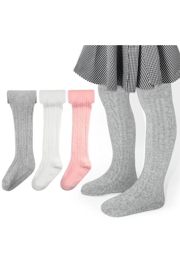 Toddler Girl Tights, 3 Pack Non Slip Baby Tights for 6 months-6 years