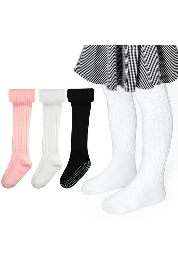 Toddler Girl Tights, 3 Pack Non Slip Baby Tights for 6 months-6 years