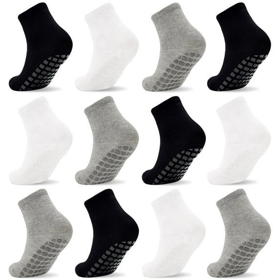 ELUTONG Toddler Socks, 12 Pack Boys Girls Non Slip Socks with Grippers for Kids Age 1-7