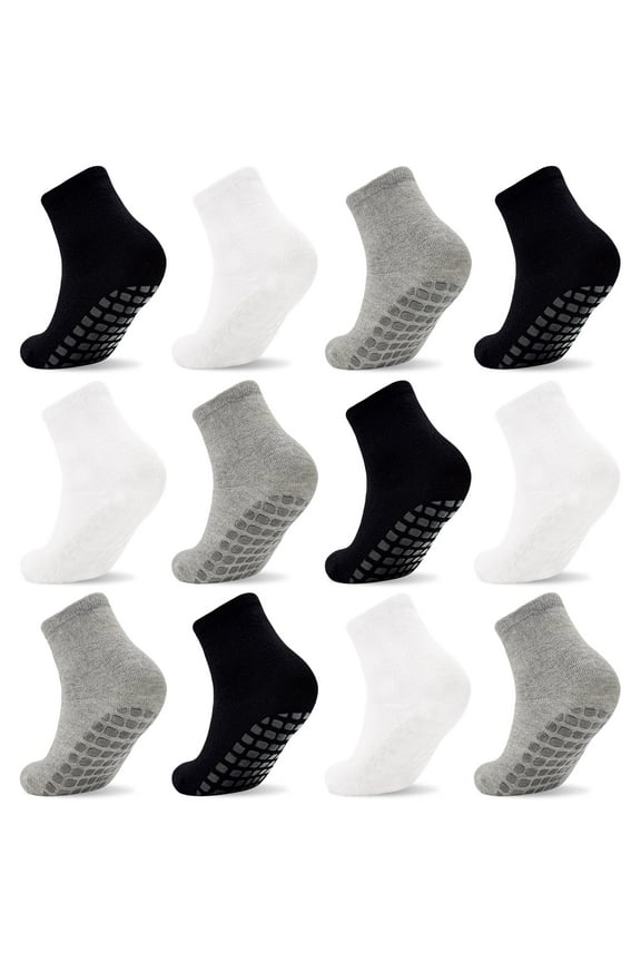 Toddler Socks, 12 Pack Boys Girls Non Slip Socks with Grippers for Kids Age 1-7