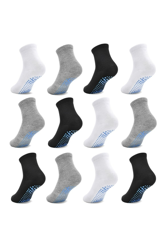 Toddler Socks Anti Skid with Grips Non Slip Crew Socks Boys Girls 12/24 Pairs Baby Kids Children 1-7 Years