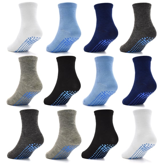 ELUTONG Toddler Socks Anti Skid with Grips Non Slip Crew Socks Boys Girls 12/24 Pairs Baby Kids Children 1-7 Years