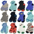 thumbnail image 1 of ELUTONG Toddler Socks with Grips Boys Non Slip Anti Skid Crew Socks 12 Pairs Baby Kids Children Cartoon Pattern, 1 of 6