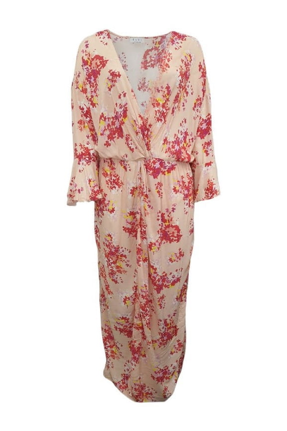 Women's 1/2 Trumpet Sleeve Maxi Length V-Neck Dress, Red, 20