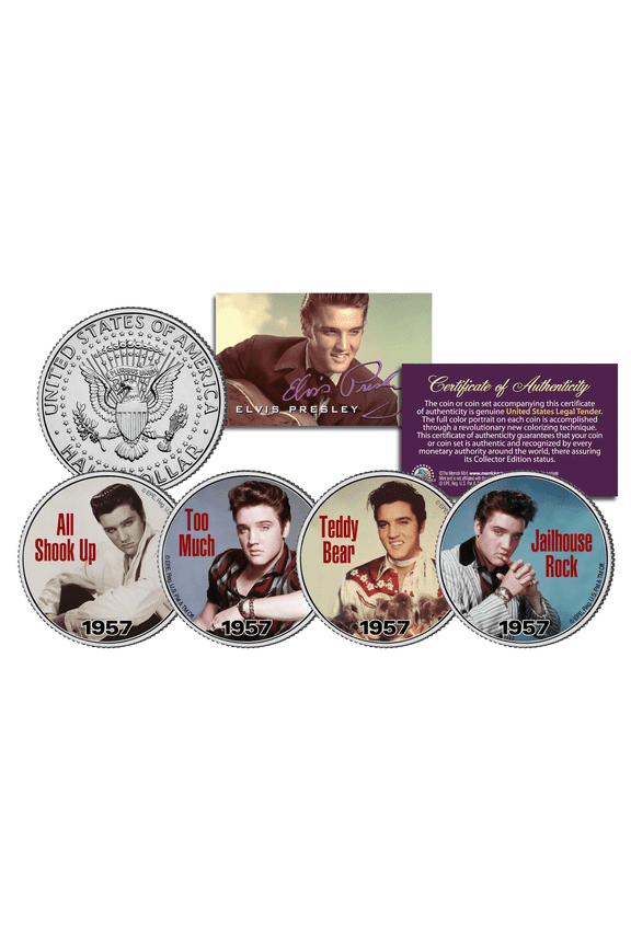 ELVIS PRESLEY 1957 #1 SONG HITS Licensed JFK Kennedy Half Dollars 4-Coin U.S Set