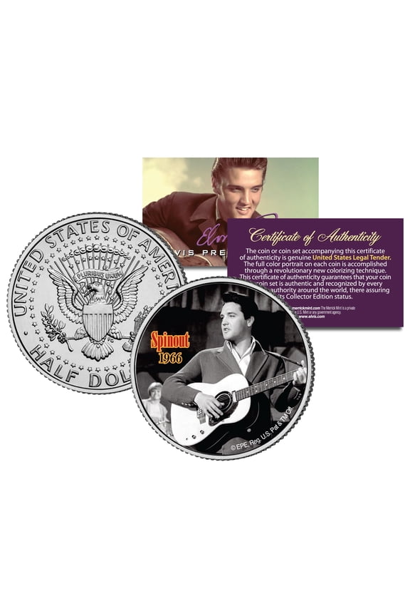 Elvis Presley  SPINOUT Kennedy Half Dollar U.S. Coin with Certificate of Authenticity