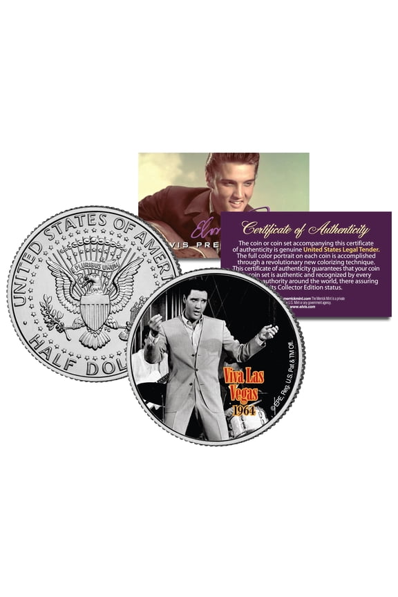 Elvis Presley "Viva Las Vegas" Design on JFK Kennedy Half Dollar Coin with Certificate of Authenticity