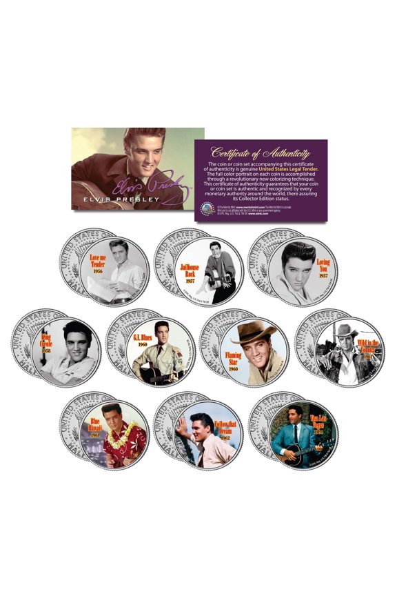 Elvis Presley Colorized JFK Half Dollar 10-Coin Set with Famous Movie Designs