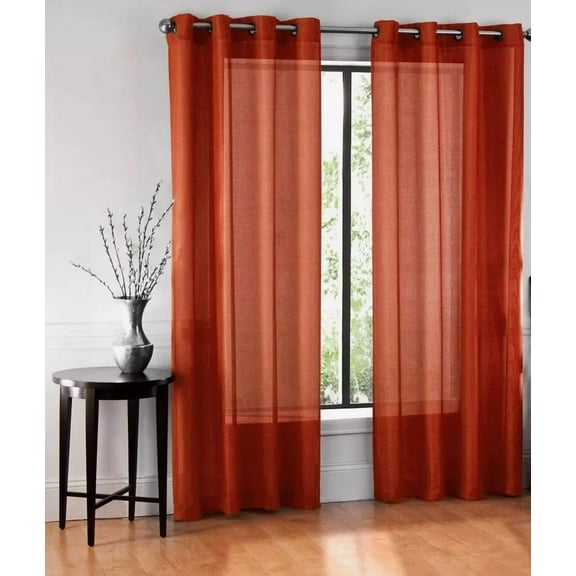 ELVY- 1 Bronze Grommet Sheer Window Panel Curtain Treatme Drape Ruby Brick Rust 95"
