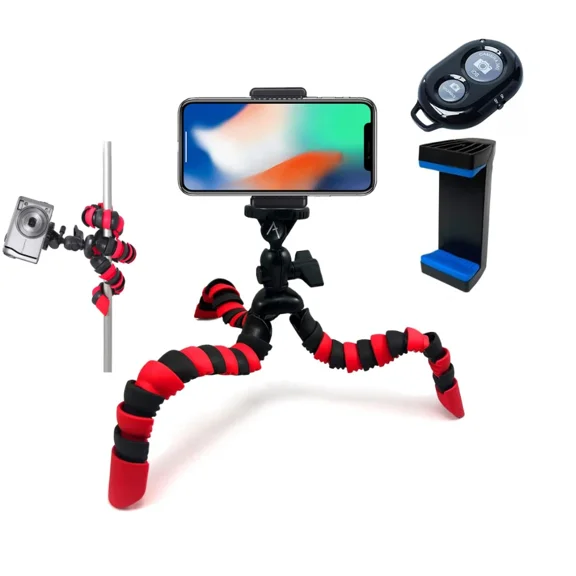 ELVY- 12" Flexible Tripod For All Smartphones With Mount And Bluetooth Shutter Remote