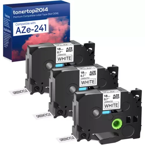 ELVY - 3Pk Black/White Label Tape Tz Tze 241 18Mm Compatible For Brother Pt-D600 E300