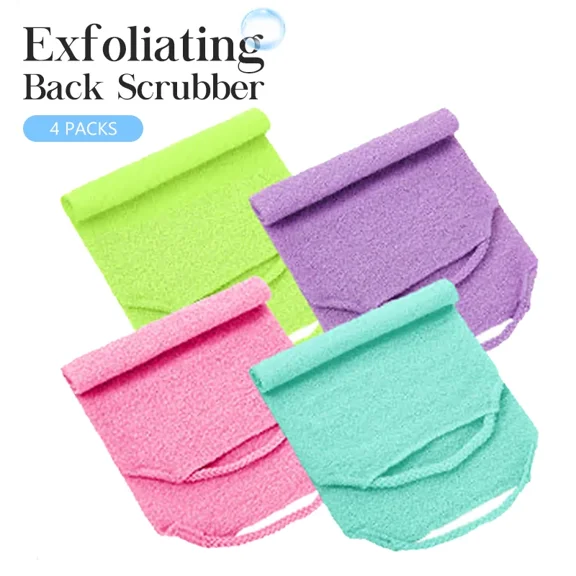 ELVY - 4Pcs Exfoliating Back Scrubber Towel Strip Shower Bath Spa Skin Body Wash Cloth