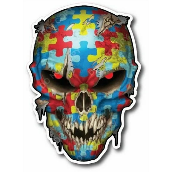 ELVY- Autism Awareness Puzzle Skull Usa American Flag Sticker Decal Car Truck Window