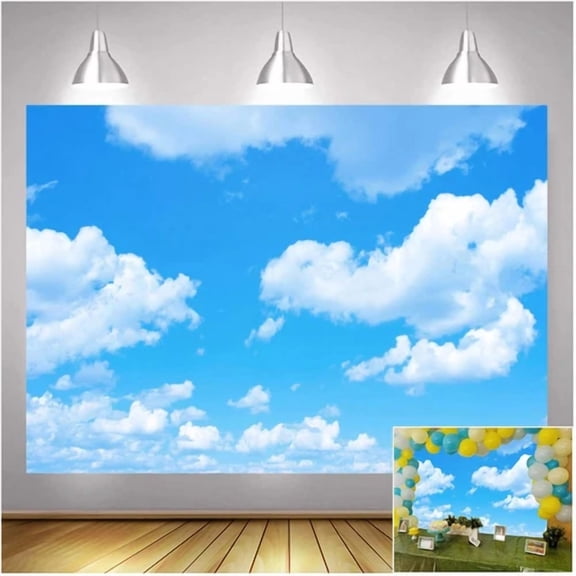 ELVY- Blue Sky White Clouds Theme Photography Backdrops 7X5Ft Clear Sky Kids Birthday