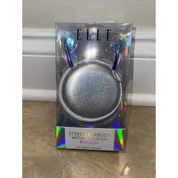 ELVY- Elle Stereo Earbuds With Fashion Pouch .Iridescent Holographic