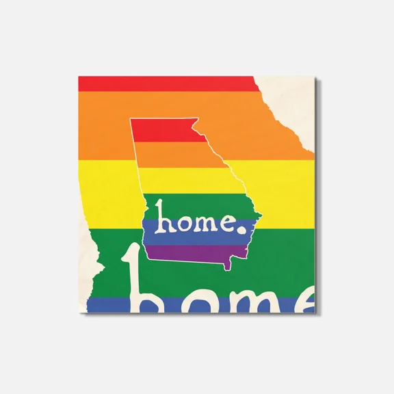 ELVY- Georgia Usa State Map Pride Home Lgbt Flag 4'' X 4'' Square Wooden Coaster
