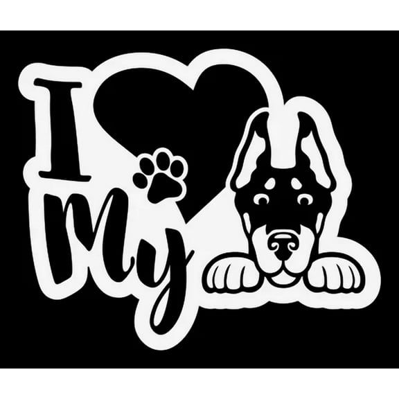 ELVY- I Heart My Doberman Pinscher Dog Decal Car Truck Window Wall Tablet Laptop 4X4