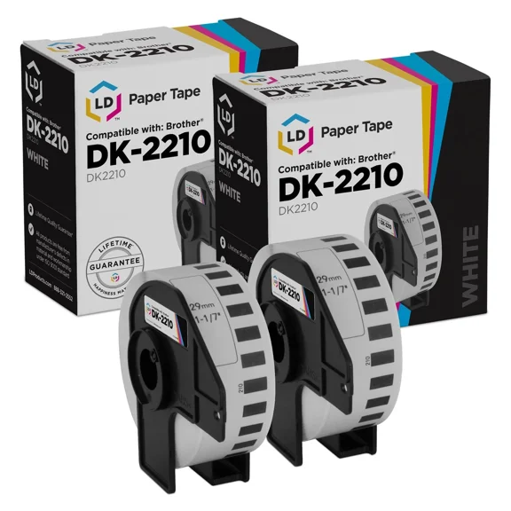 ELVY- Ld Compatible Brother Dk-2210 2 Rolls Of White Label Tape / 1.1 In X 100 Ft