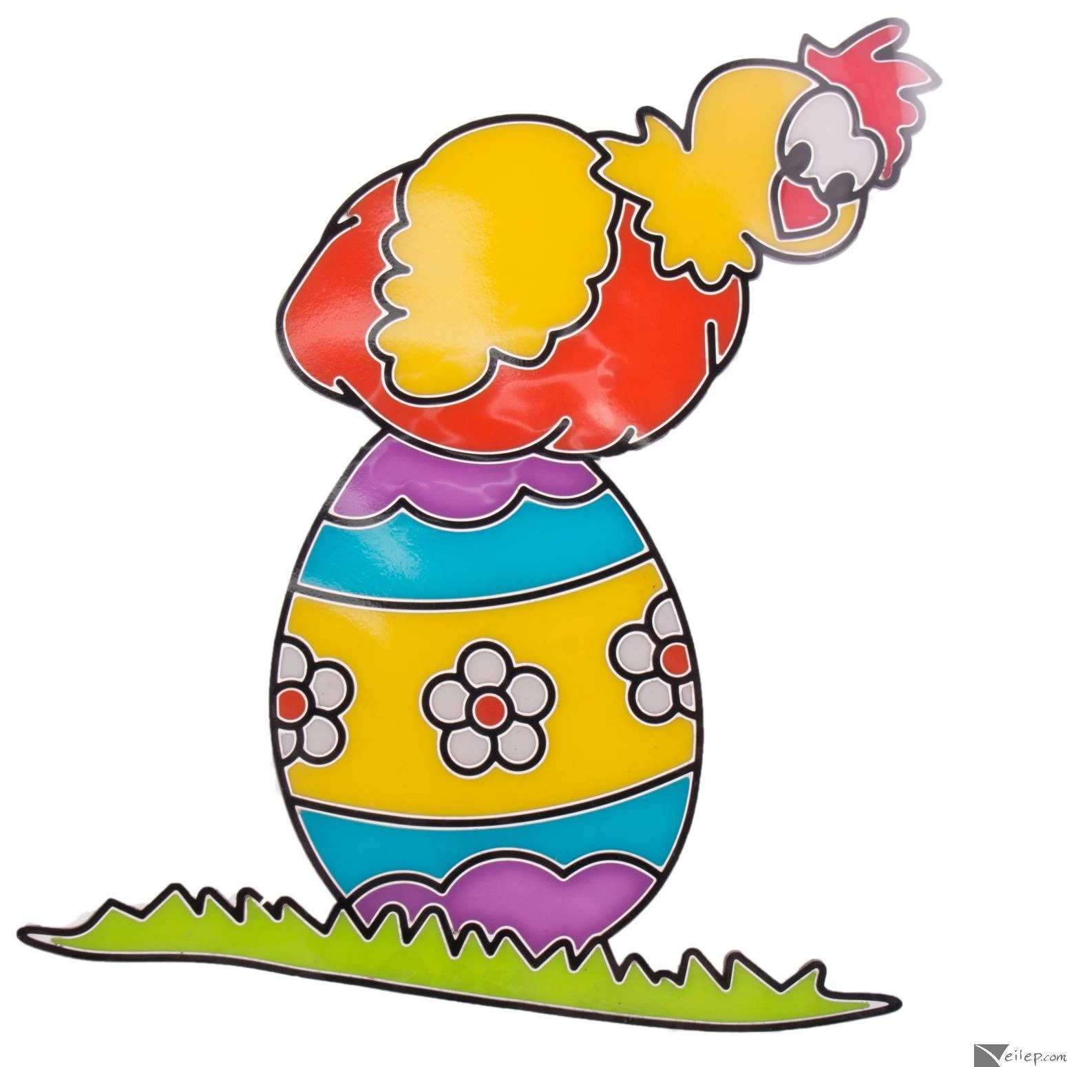 ELVY- Veil Entertainment Easter Chick Sitting On Egg Pvc Decoration 7" Window Cling