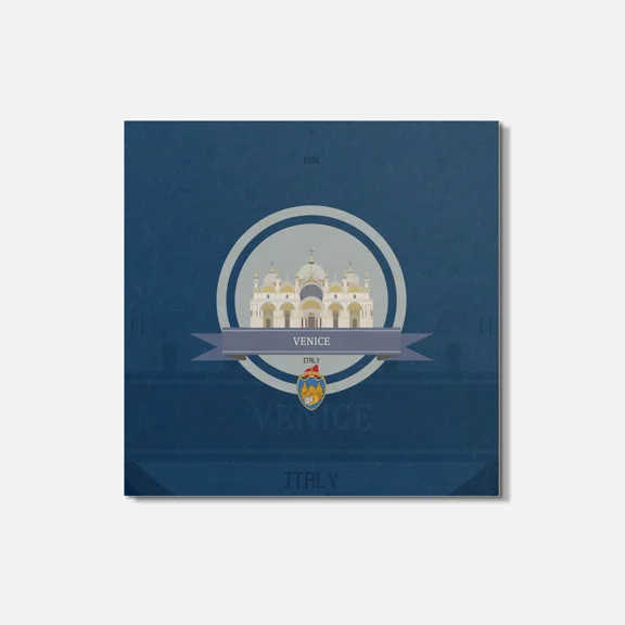 ELVY- Venice Italy Coat Of Arms Travel 4'' X 4'' Square Wooden Coaster