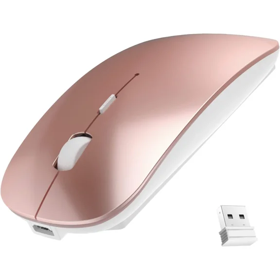 ELVY- Wireless Mouse, 2.4G Slim Mute Silent Click Noiseless Optical Mouse (Rose Gold)