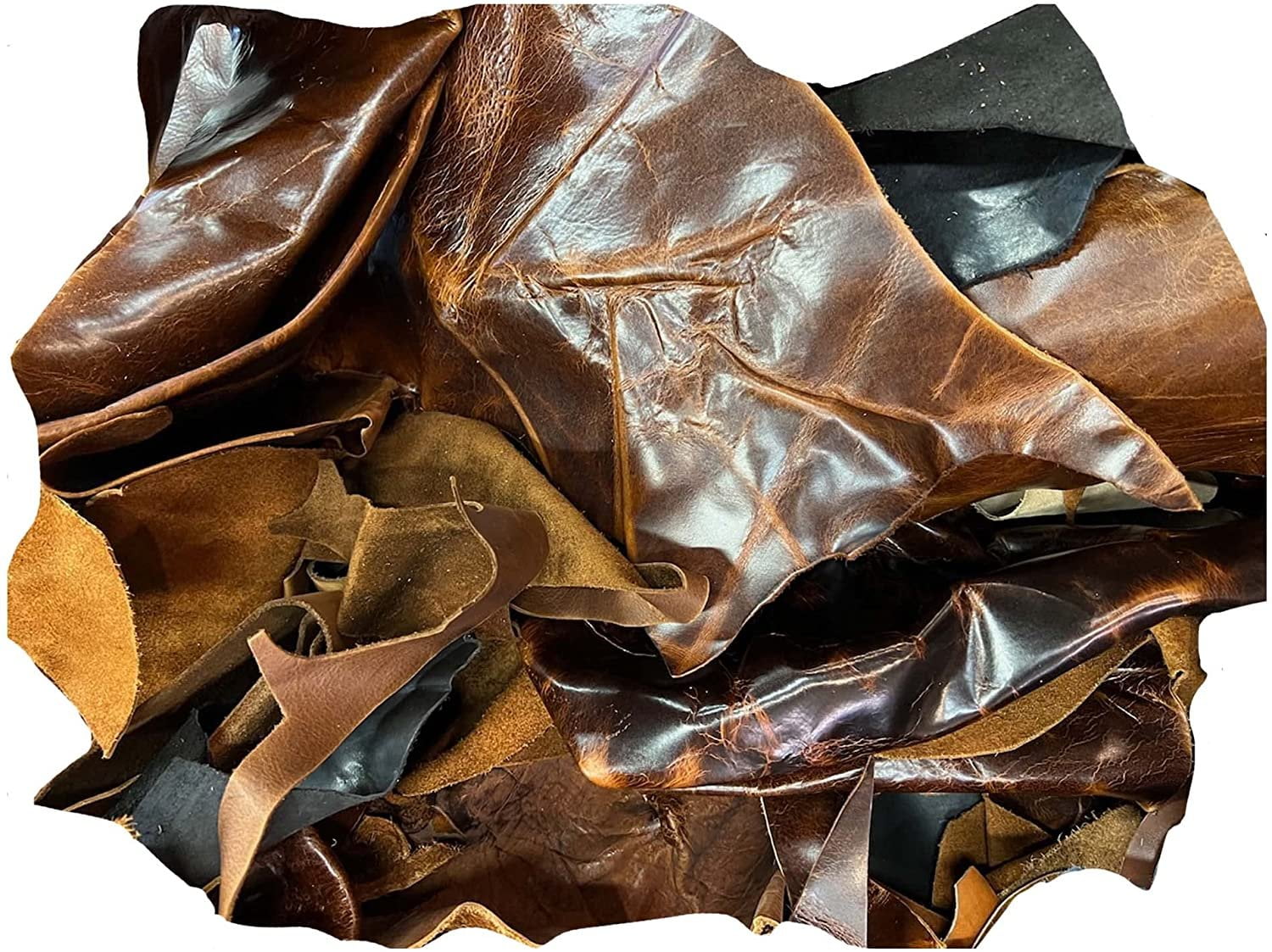 ELW 4-6 oz. 1.8-2.4mm Thickness, 1 LB Vegetable Tanned Leather Scraps,  Mixed Whiskey, Cowhide Remnants Full Grain Leather for Tooling, Holsters,  Knife