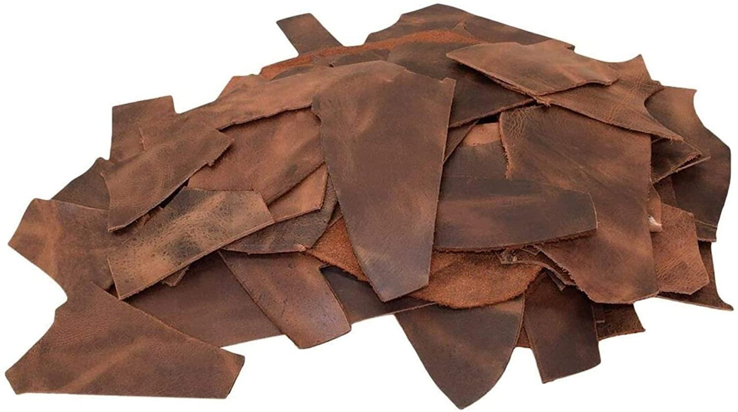 Saddle Brown Leather Pieces - 5 lb Bundle - 3 to 4 oz Cowhide Leather Scraps