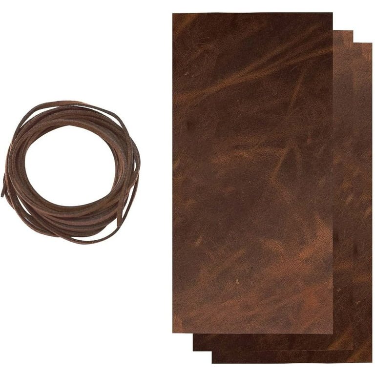 ELW 9-10 oz 3.6-4mm Bourbon Brown Full Grain Leather Craft Sheets Set of 4  Pieces 12x12 Plus 36 Leather Cord Braiding String, Oil Tanned Real  Cowhide for Tooling, Carving, Repair, Knife Sheaths 
