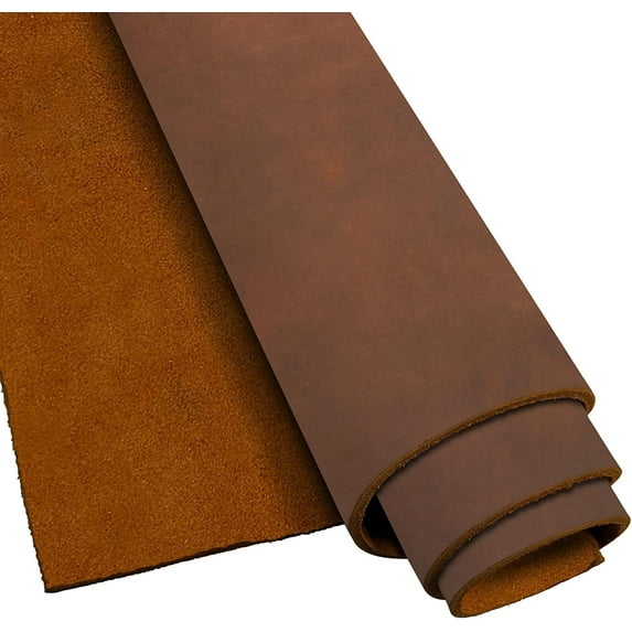 ELW Crazy Horse Leather 5-6 OZ 2-2.4mm Bourbon Brown Pre-Cut 24"x24" Full Grain Cowhide Handmade Leather for DIY, Crafts, Sheaths, Sewing, Workshop
