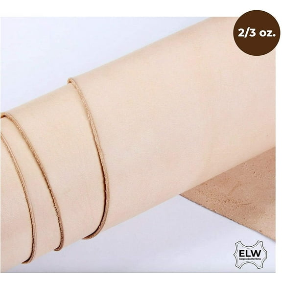 ELW Veg Tanned Leather Shoulder 2/3 oz. 1-1.4mm Light Weight 100% Natural Full Grain Leather Tooling Craft Lining Repair Projects Various Sizes: