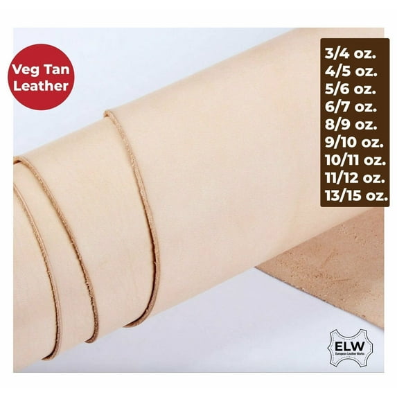 ELW Vegetable Tanned Import Tooling Leather 3/4 oz. 1.2-1.6mm Thickness Weight Pre-Cut 12"x48" Cowhide Full Grain Leather Handmade Crafting, Sewing, Molding, Workshop, Hobby, Projects